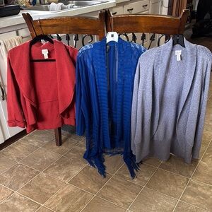 Chico's Red and Blue Cardigan Collection Lightweight Knit